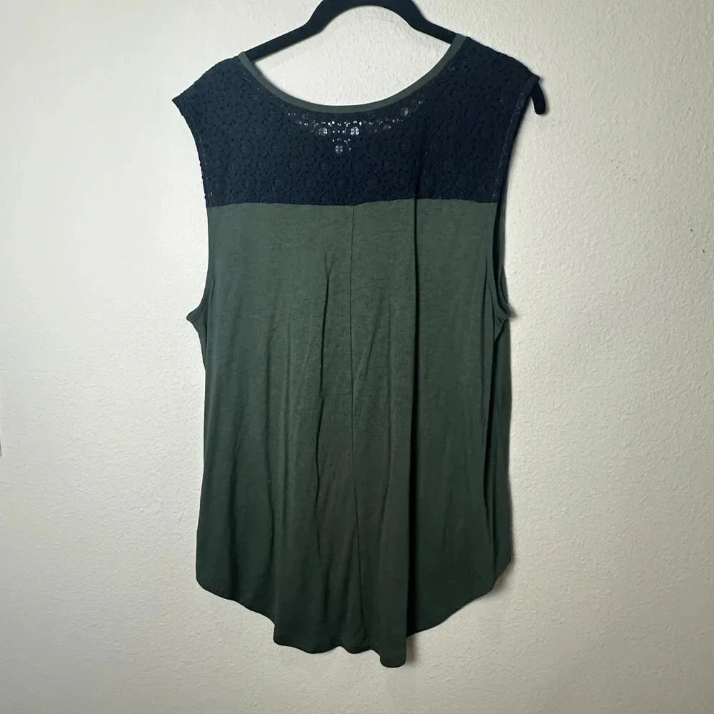 Olive Green Sleeveless Lace-Shoulder Women's Top